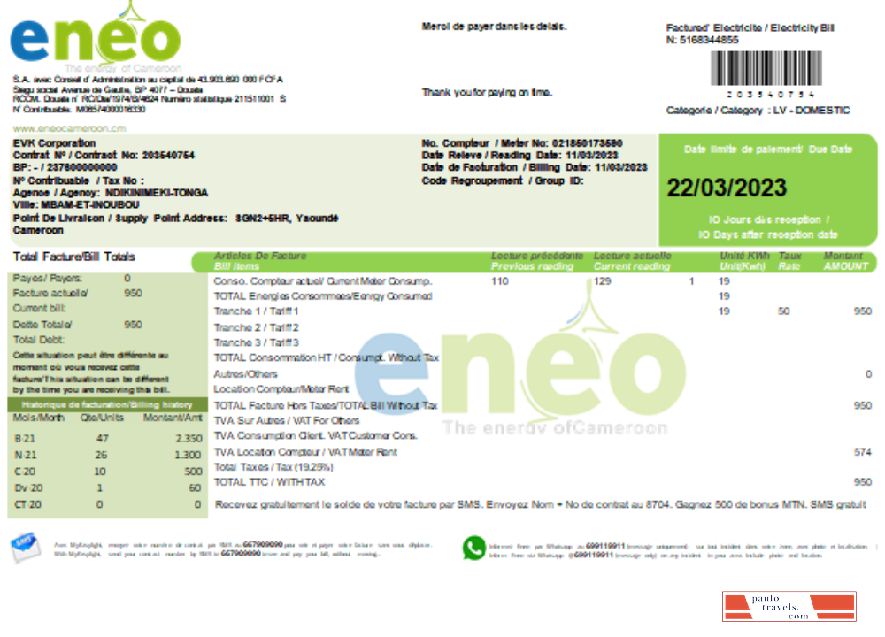 ENEO electricity utility business bill,  SCR PSD template